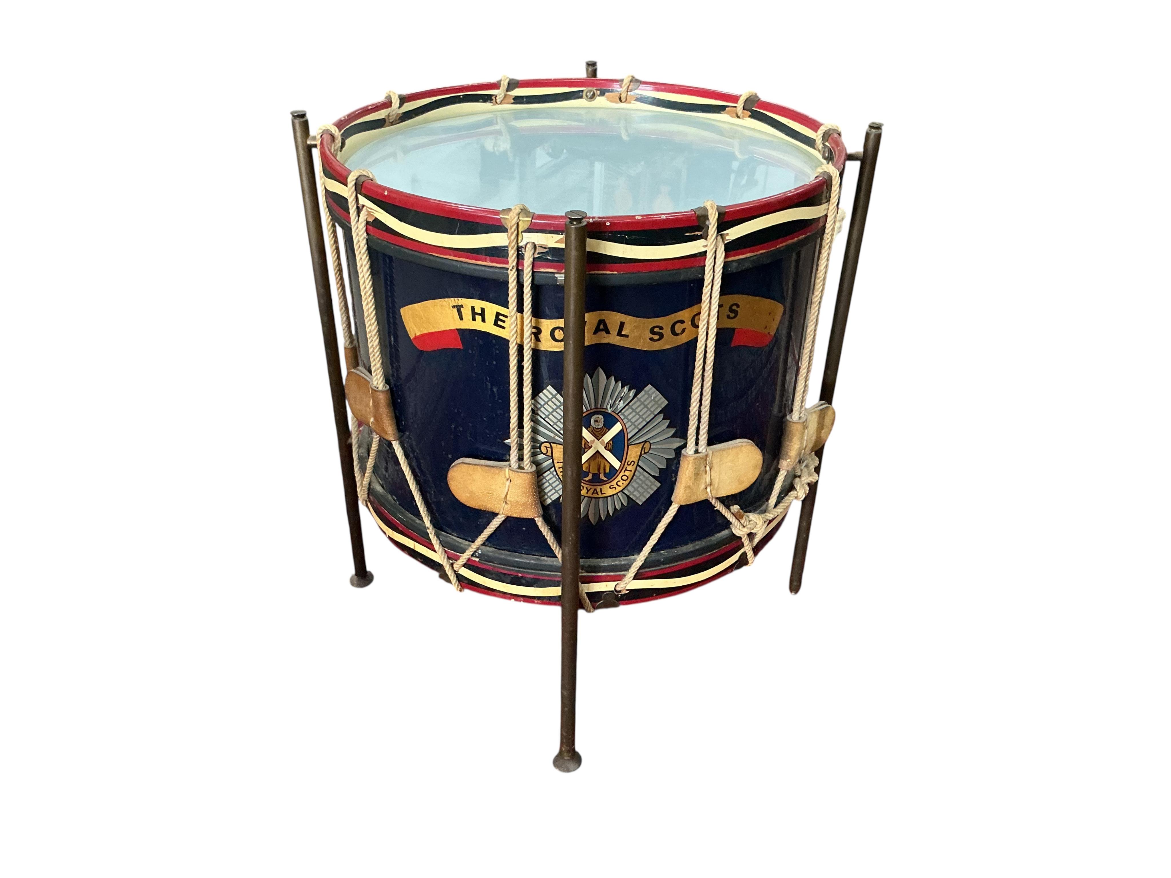 The Royal Scots Regimental drum ceremonial occasional table, diameter 55cm, height 56cm